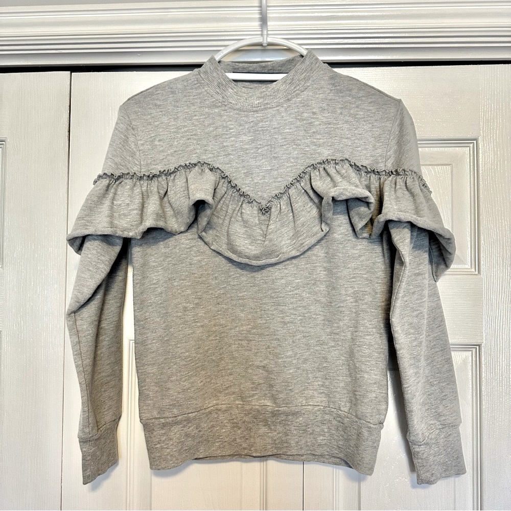 Topshop Ruffle Sweatshirt Gray Size 4 XS Long Sleeve